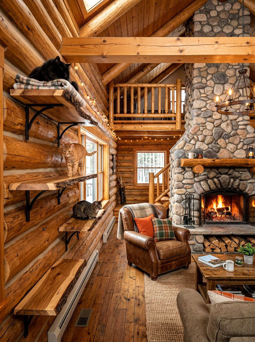 Rustic wood cat shelf - 30 cat climbing wall ideas
