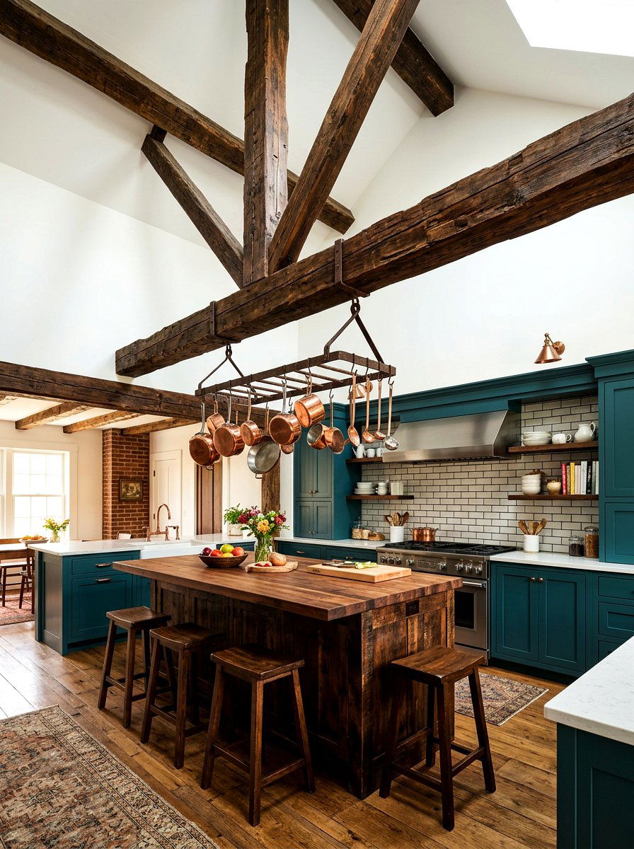 Rustic wood ceiling beams - 30 French country kitchen ideas