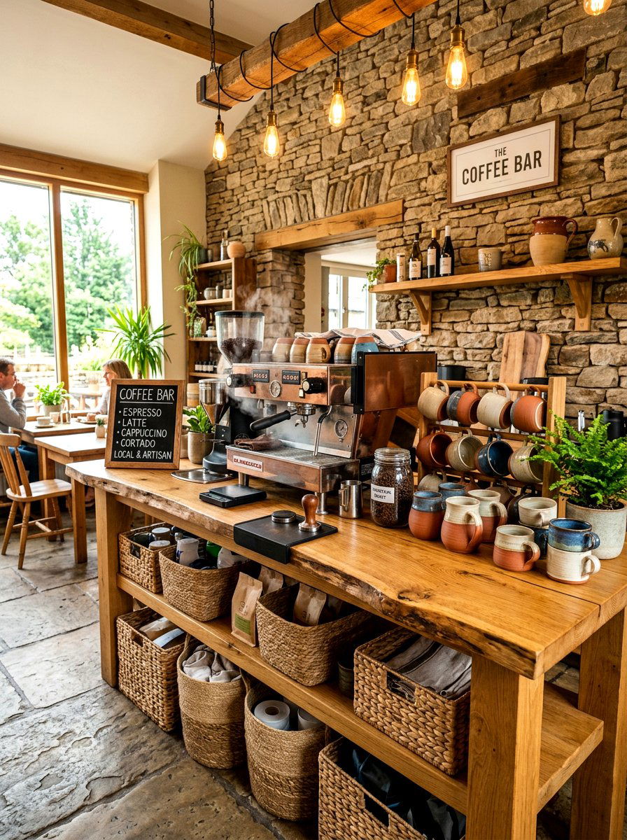 Rustic wood coffee bar - 30 coffee station ideas