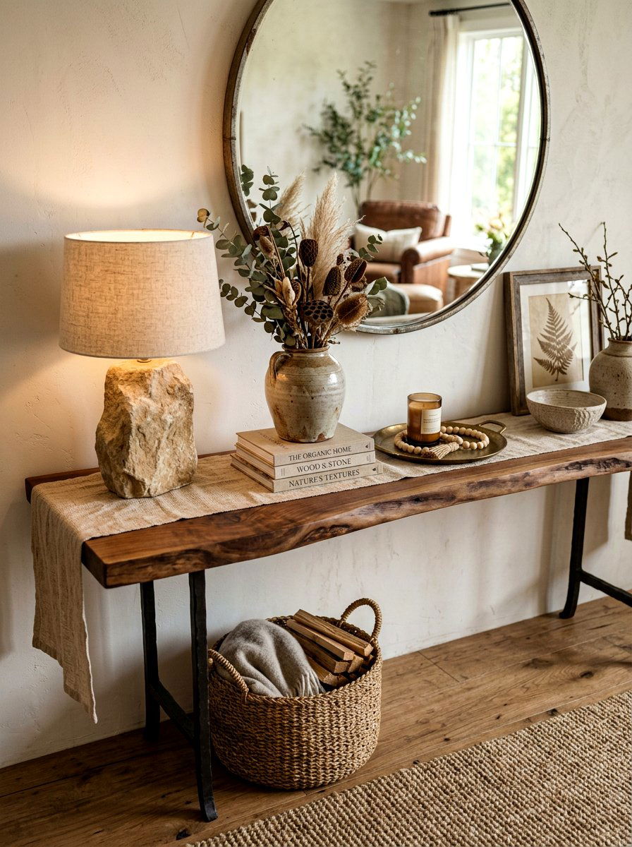 Rustic wood console styling - 30 hallway console styling ideas
