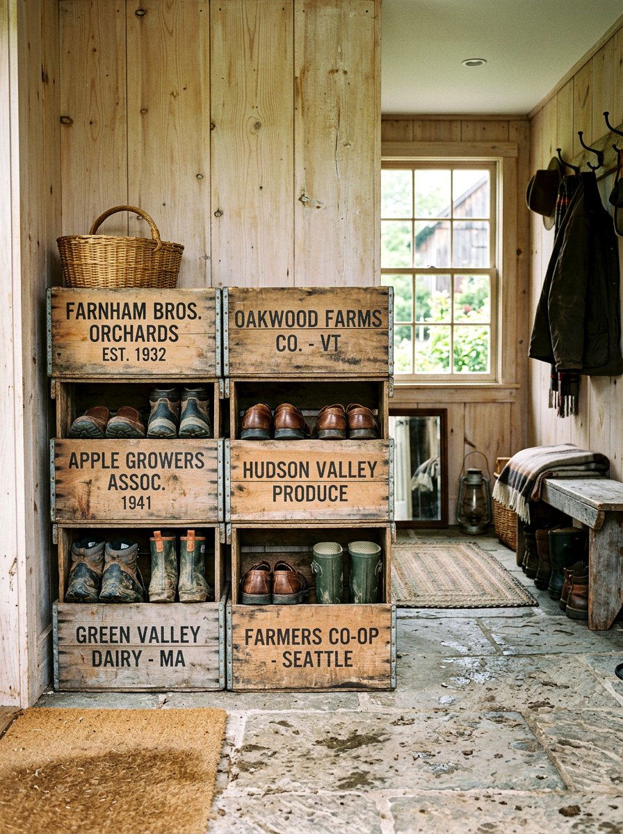 Rustic wood crates - 30 antique decor styling ideas