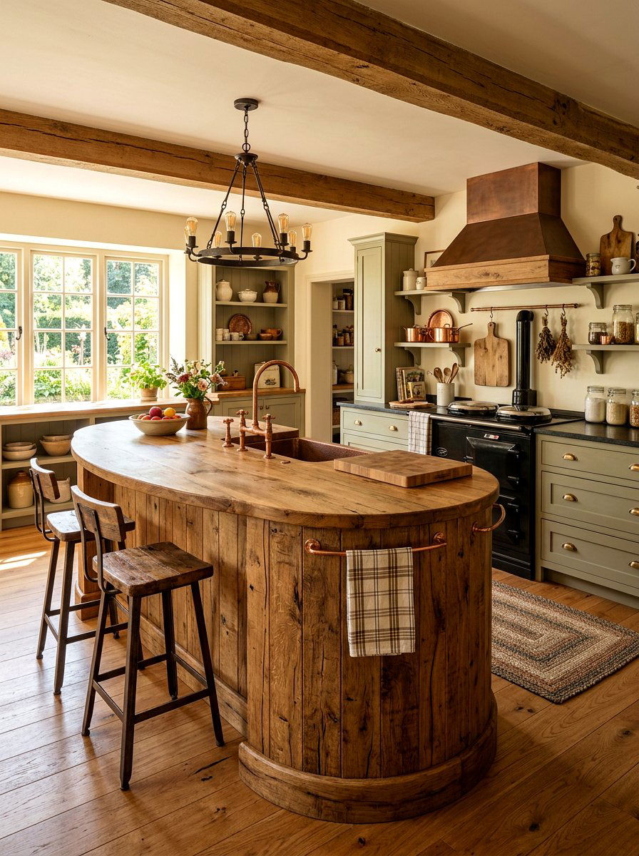 Rustic wood curved island - 30 curved kitchen island ideas