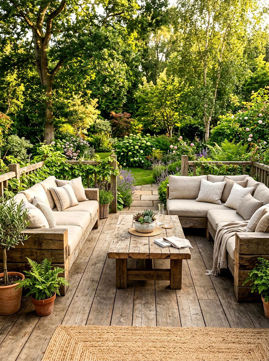 Rustic wood deck lounge - 30 California casual patio lounge ideas