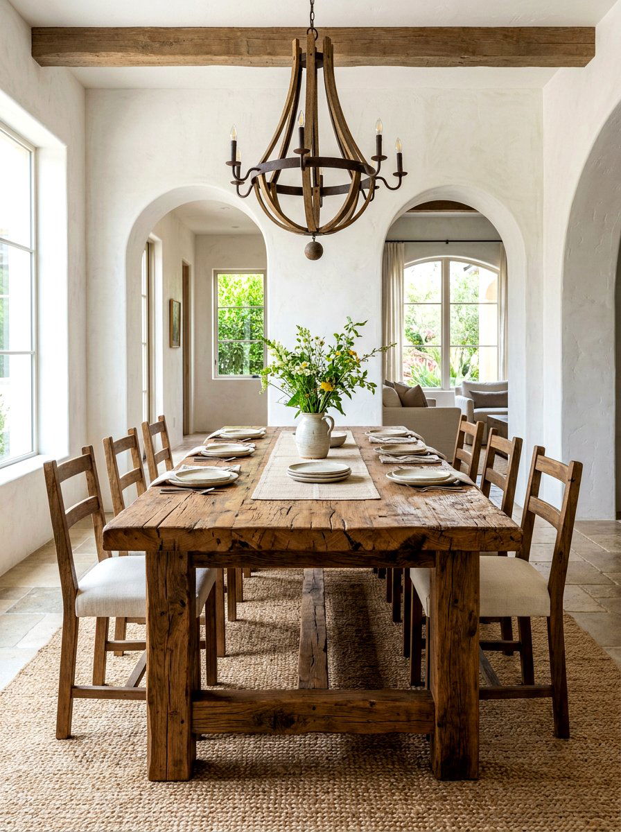 Rustic wood dining table - 30 Mediterranean dining room ideas