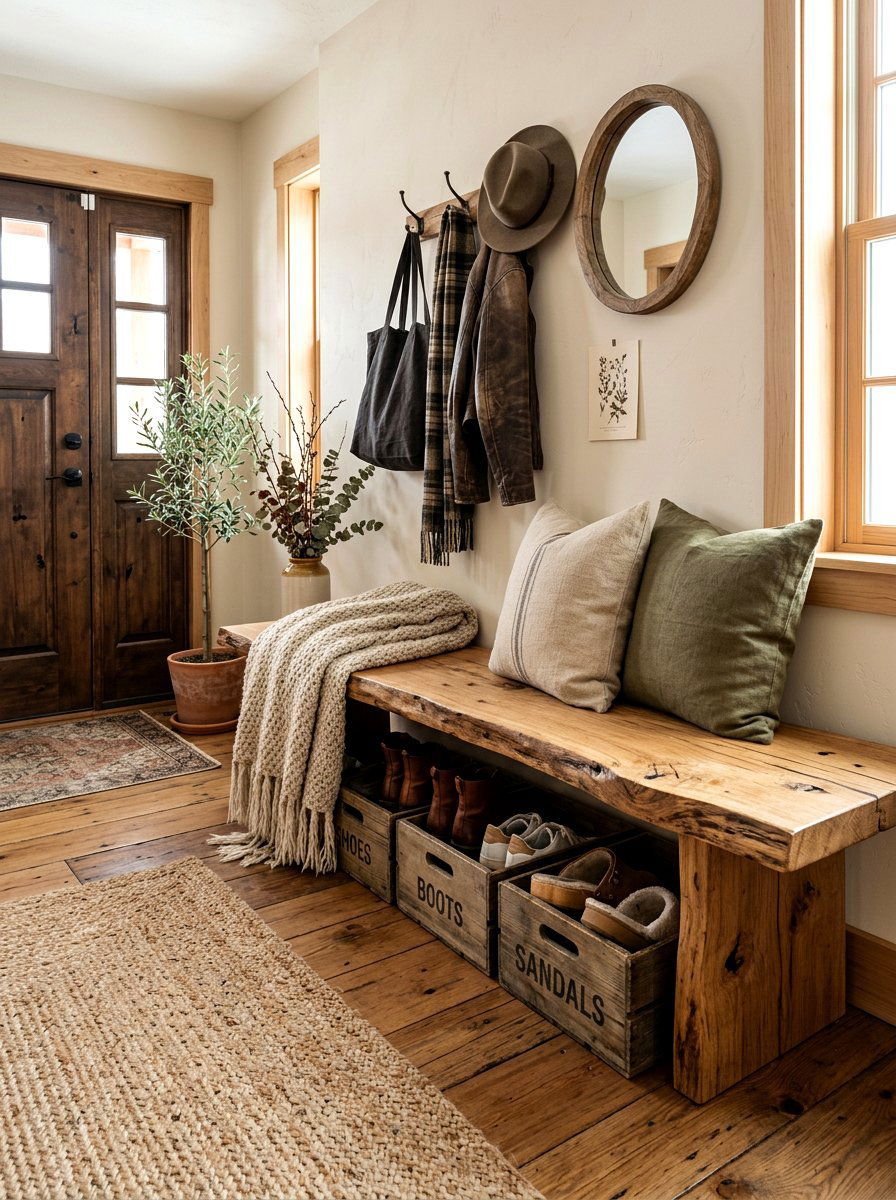 Rustic wood entryway bench - 30 entryway decor ideas