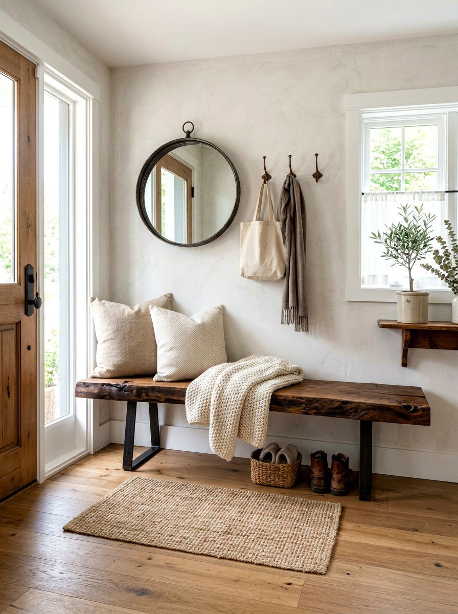 Rustic wood entryway bench - 30 earthy entryway ideas