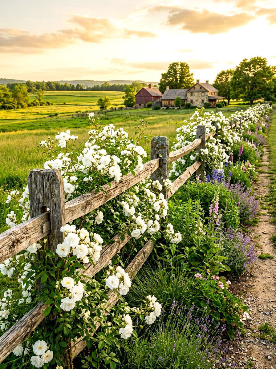 Rustic wood fence roses - 30 cottage rose border landscaping ideas