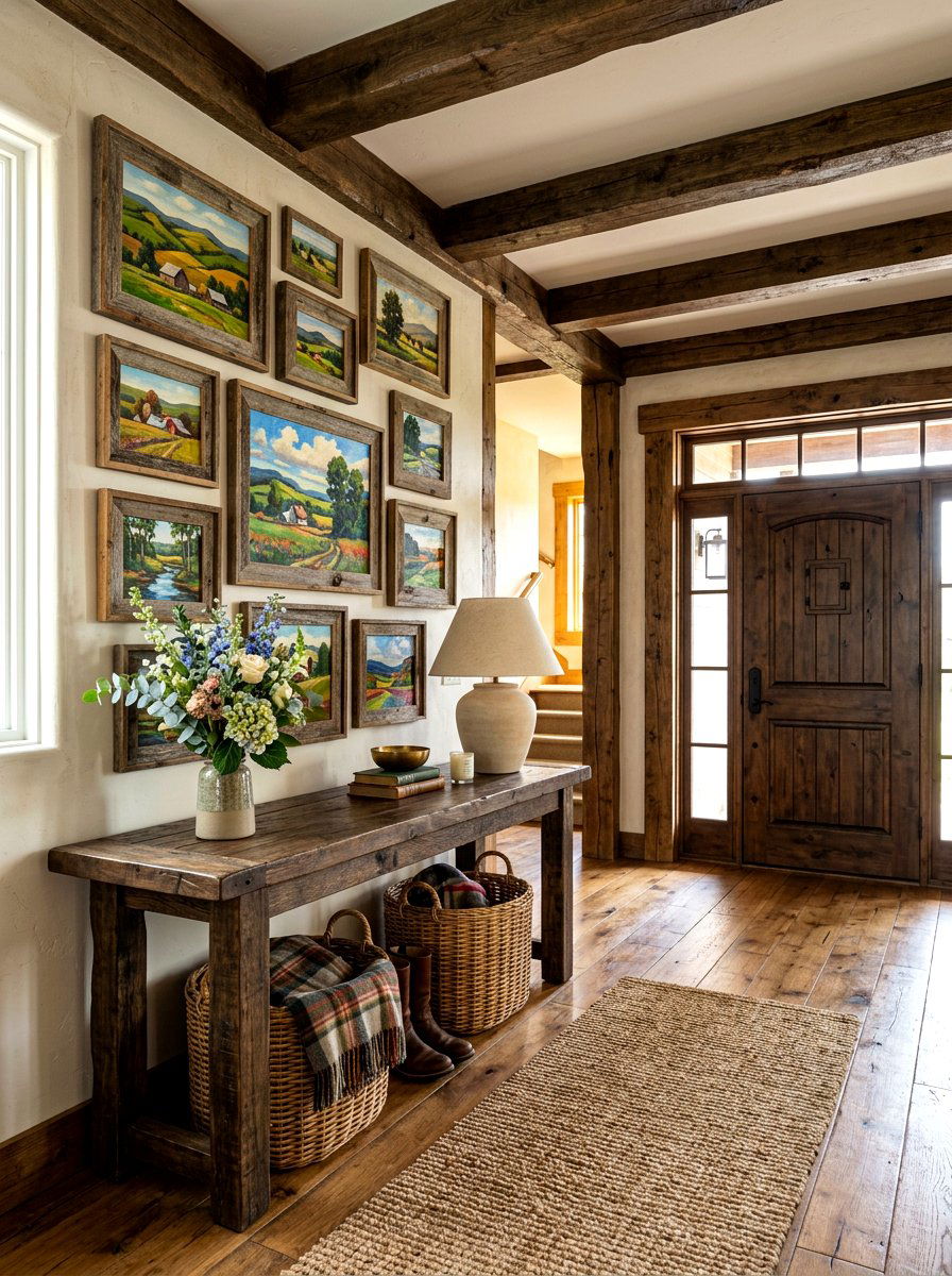 Rustic wood frame entry - 30 salon wall entry ideas