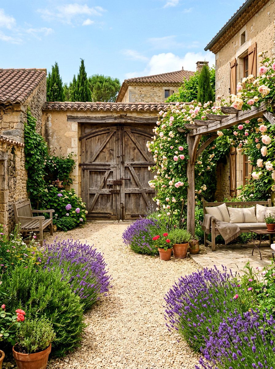 Rustic wood gate courtyard - 30 courtyard house entry ideas