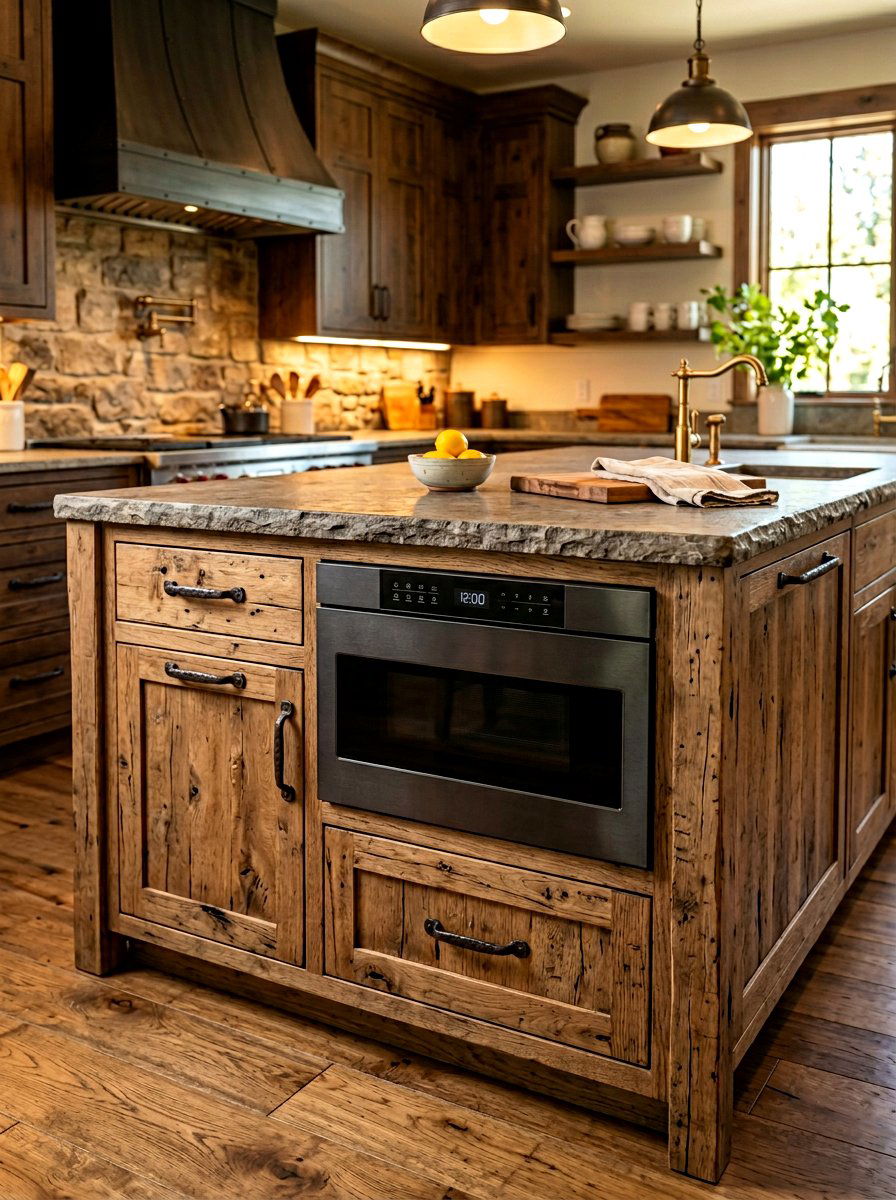 Rustic wood island - 30 drawer microwave ideas