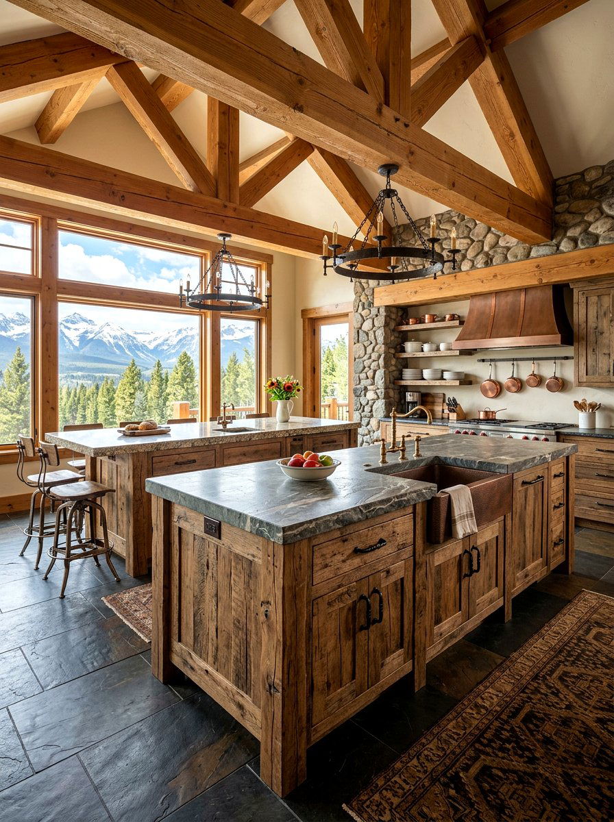 Rustic wood kitchen islands - 30 double island kitchen ideas