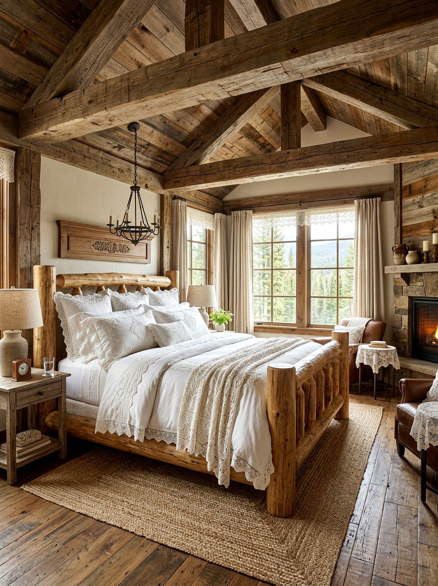 Rustic wood lace bedroom - 30 cottage lace bedroom ideas