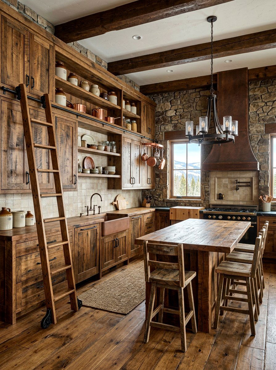 Rustic wood ladder kitchen - 30 library ladder kitchen ideas