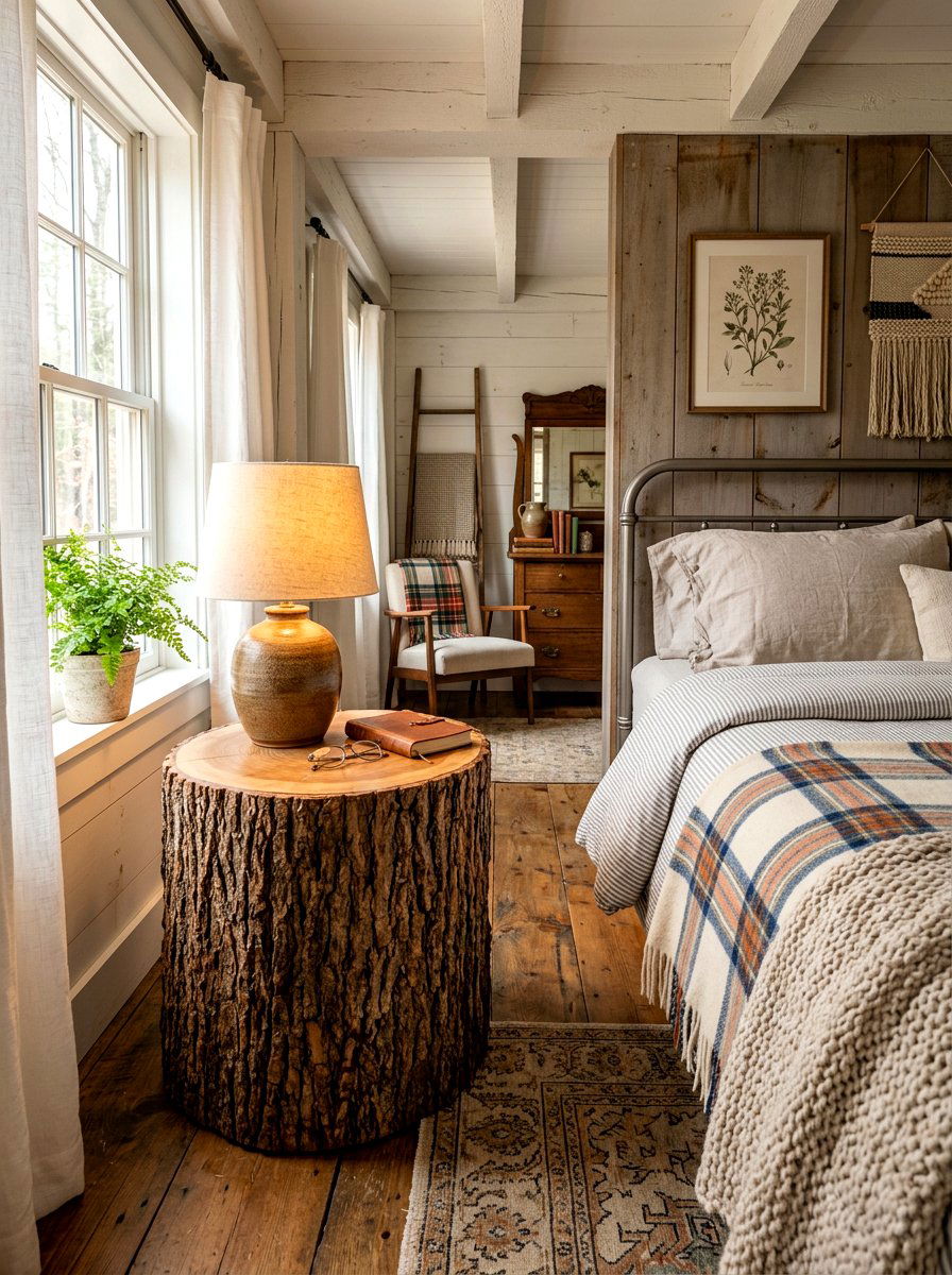 Rustic wood log stump - 30 guest room nightstand ideas