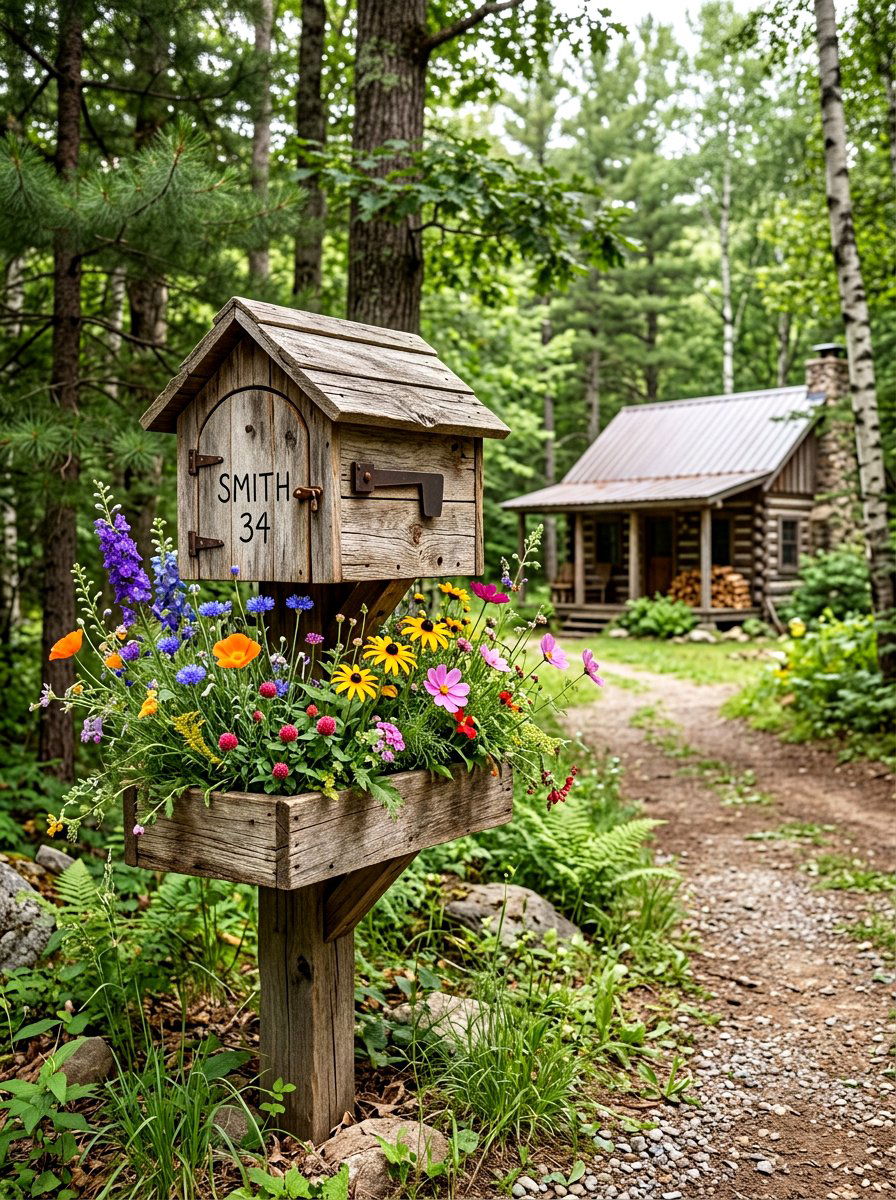 Rustic wood mailbox planter - 30 mailbox planter box ideas