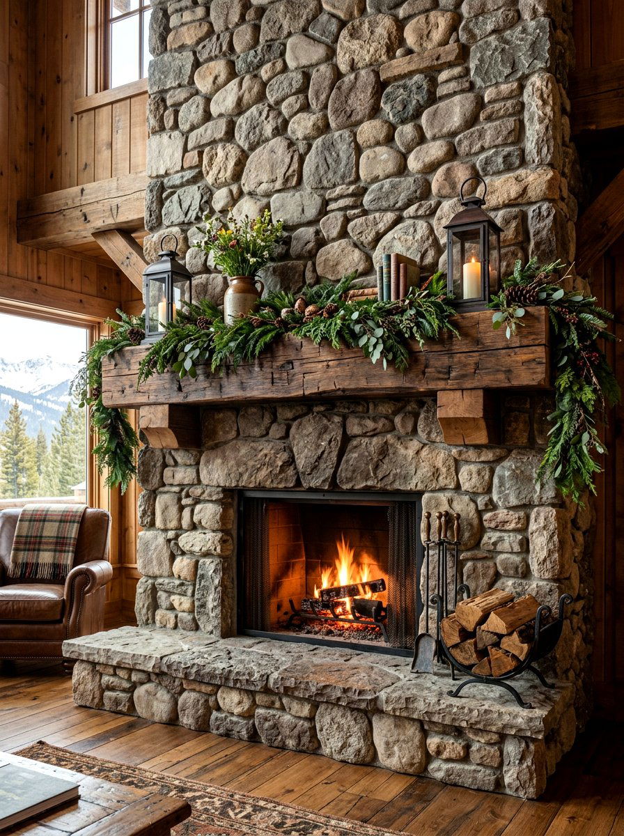 Rustic wood mantel - 30 moody mantel fall ideas