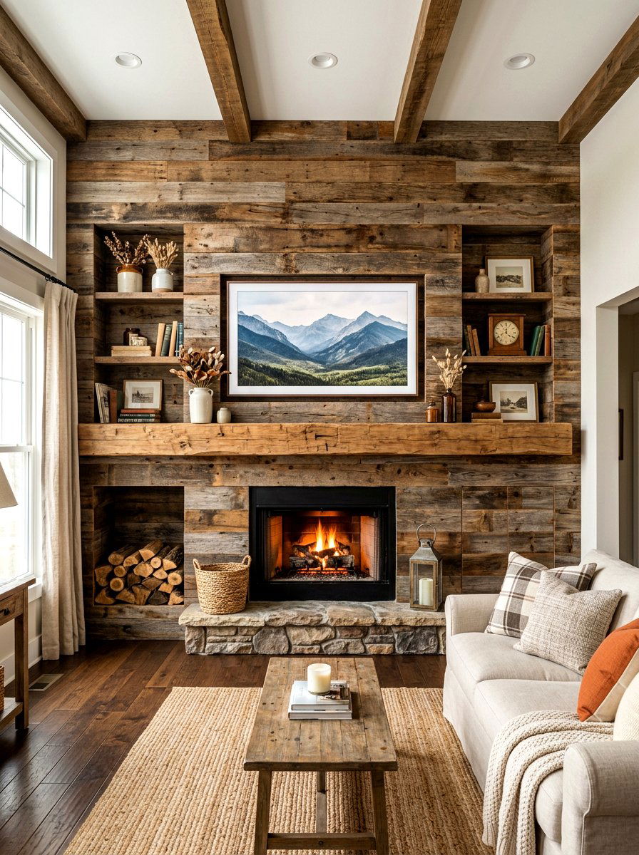 Rustic wood media wall - 30 media wall ideas