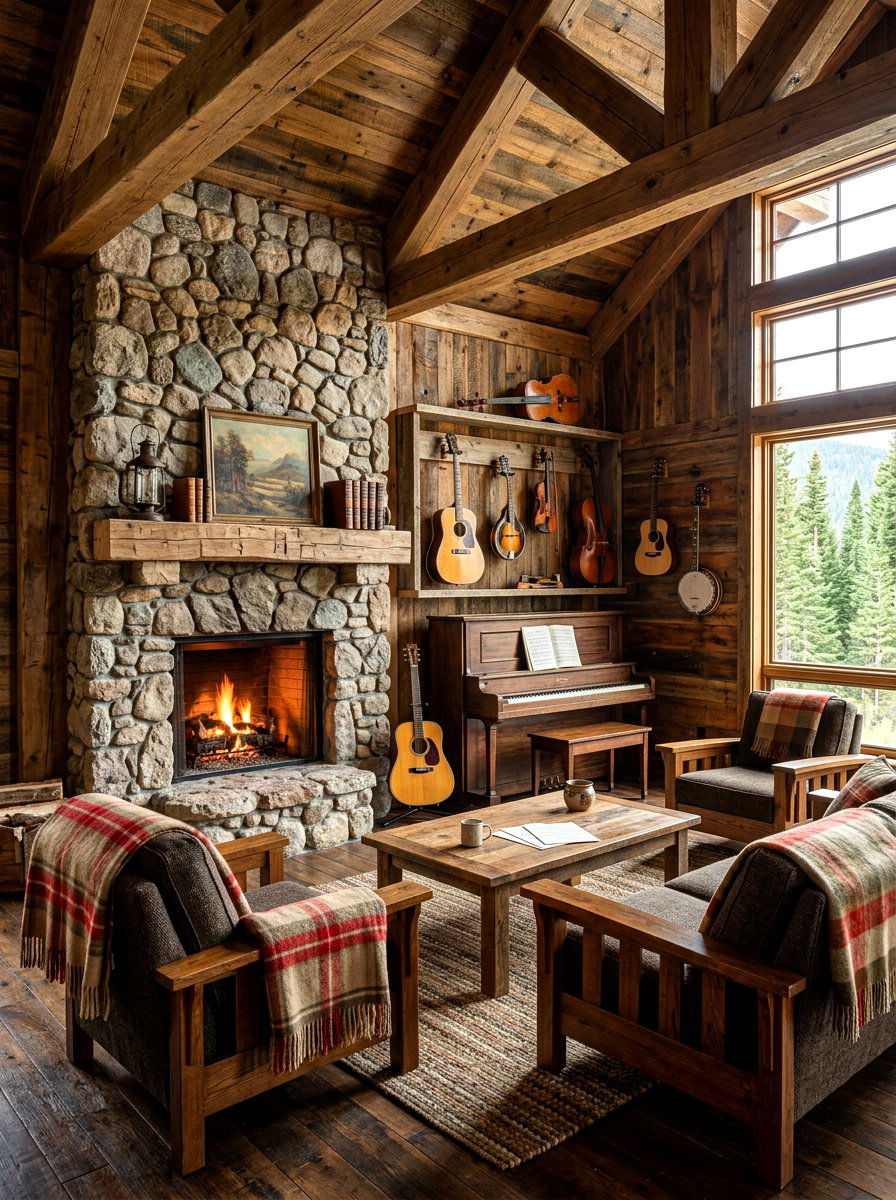 Rustic wood music room - 30 record listening room ideas