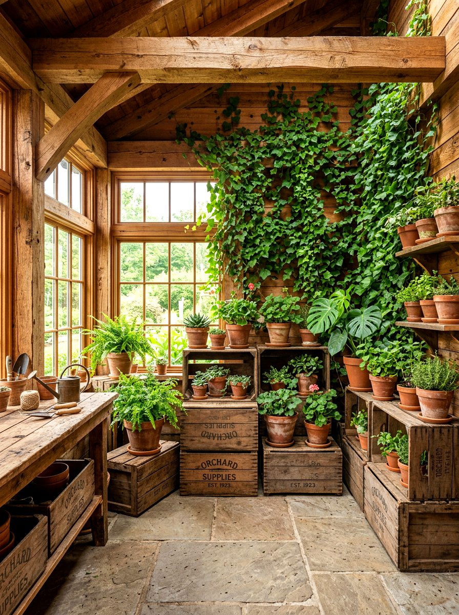 Rustic wood plant room - 30 attached greenhouse porch ideas