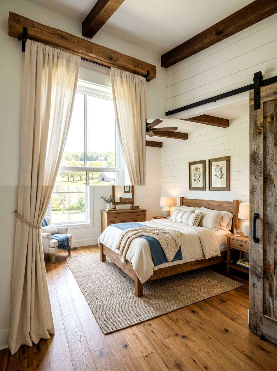 Rustic wood rod curtains - 30 bedroom curtain layering ideas aesthetic