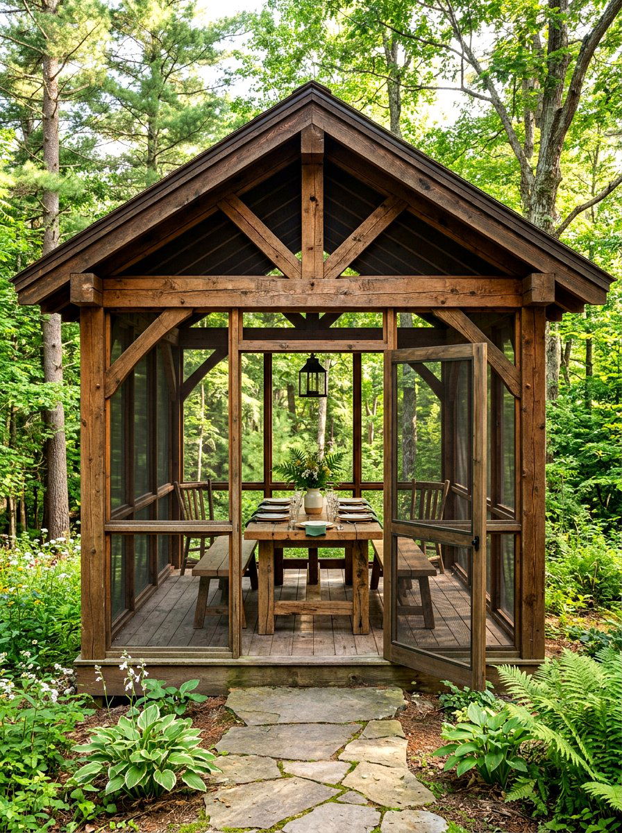 Rustic wood screened gazebo - 30 screened gazebo dining ideas