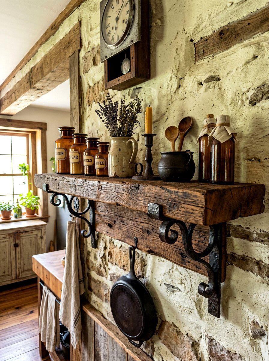 Rustic wood shelf - 30 wall shelf decor ideas