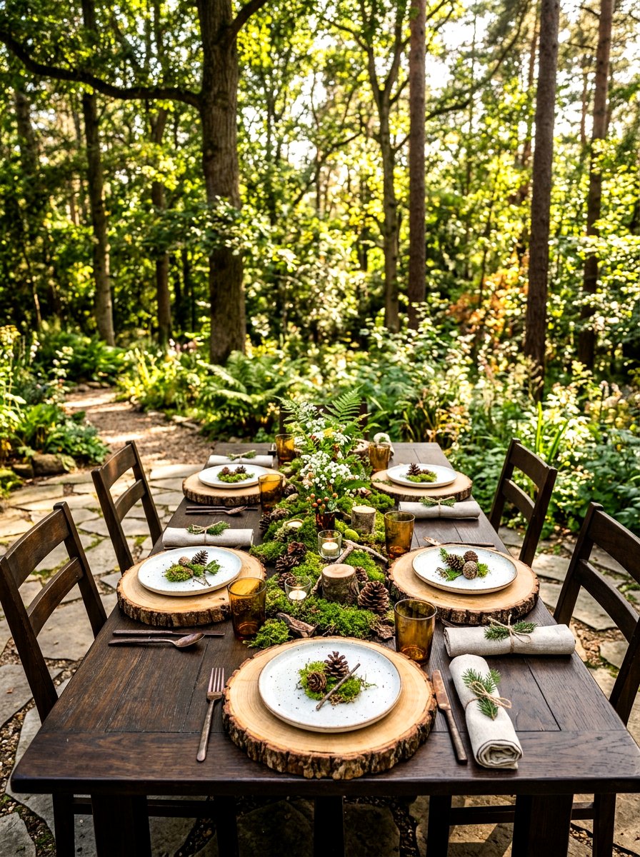 Rustic wood slice table - 30 garden baby shower table ideas
