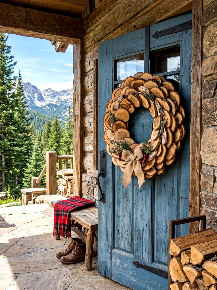 Rustic wood slice wreath - 30 fall wreath ideas