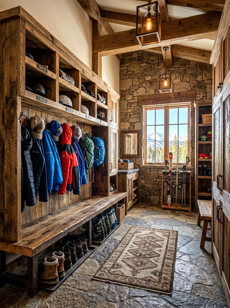 Rustic wood sports mudroom - 30 sports gear mudroom ideas