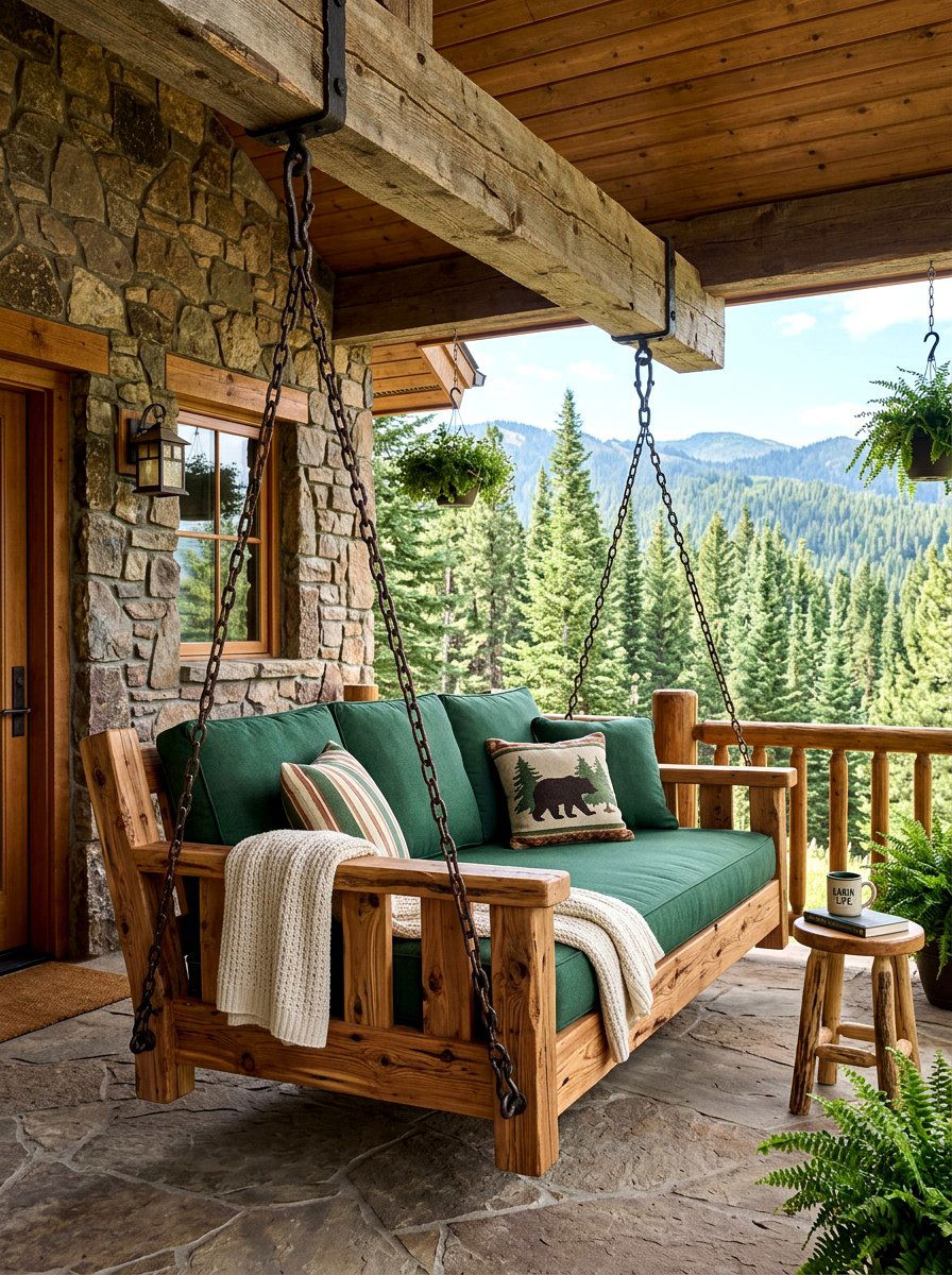 Rustic wood swing bed - 30 porch swing bed ideas