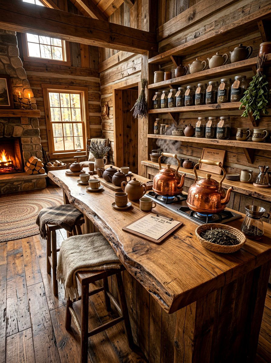 Rustic wood tea bar - 30 tea corner ideas
