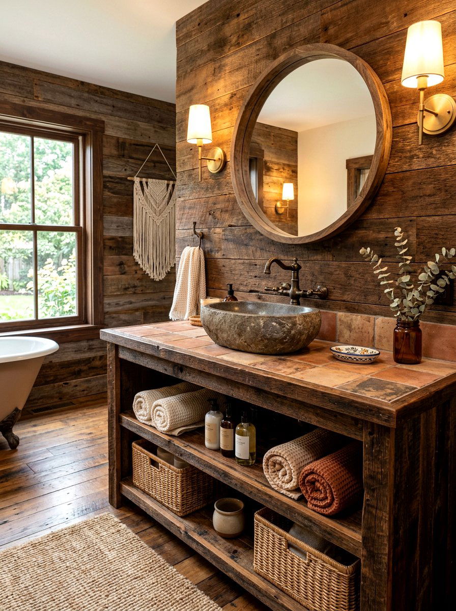 Rustic wood terracotta vanity - 30 terracotta bathroom vanity ideas