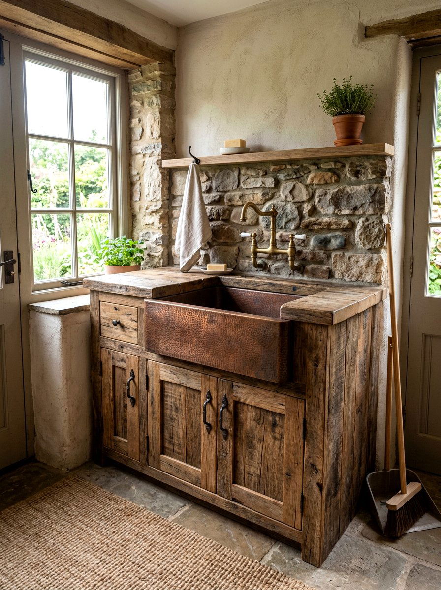 Rustic wood utility sink cabinet - 30 utility sink cabinet ideas