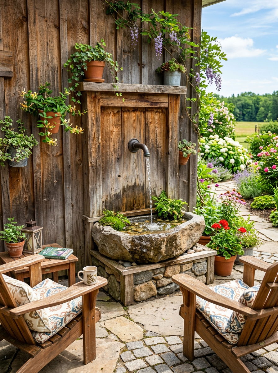 Rustic wood wall fountain - 30 wall fountain ideas