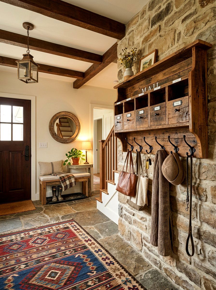 Rustic wood wall organizer - 30 key holder wall ideas