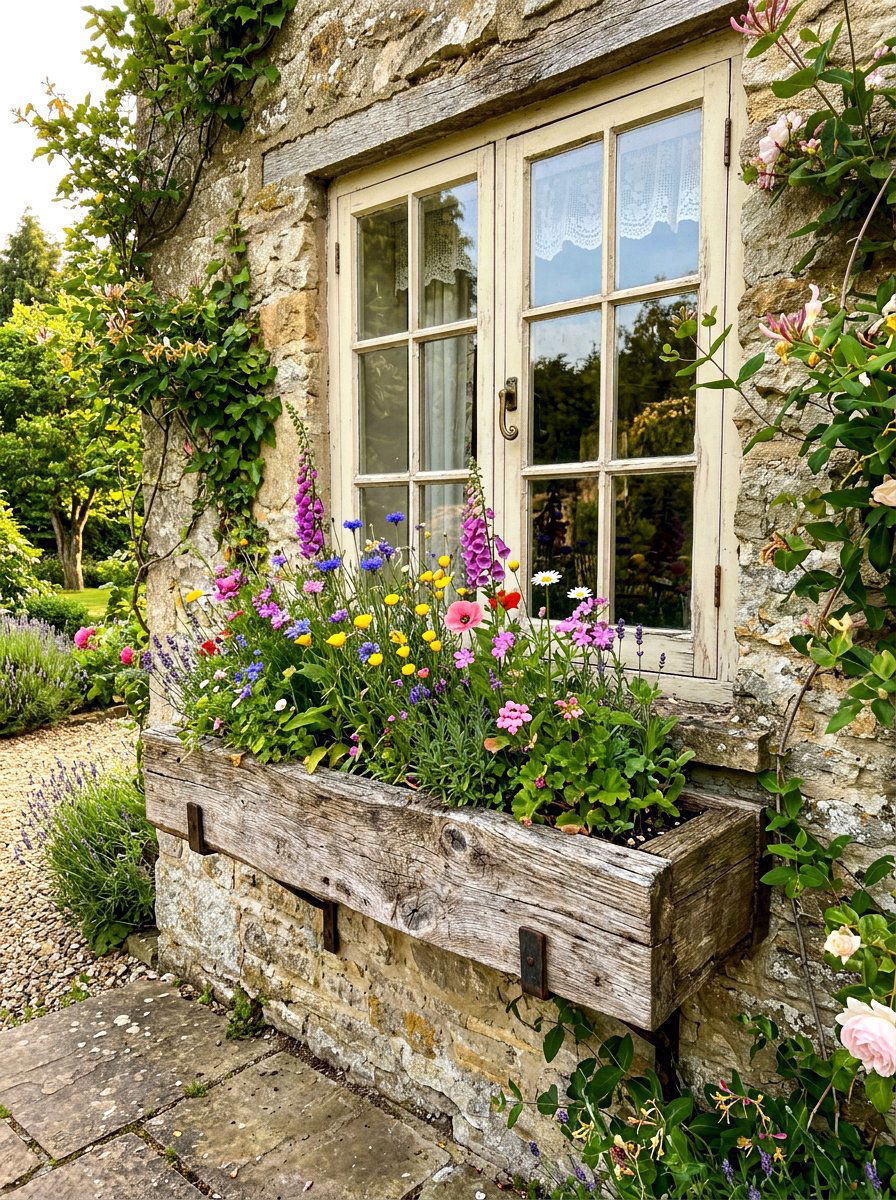 Rustic wood window box - 30 window box ideas