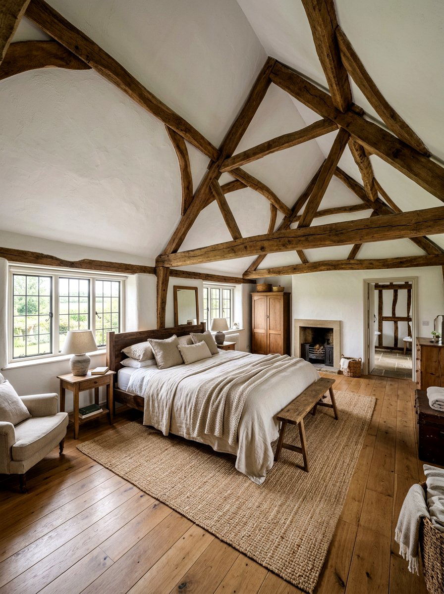 Rustic wooden beams - 30 romantic cottage bedroom ideas