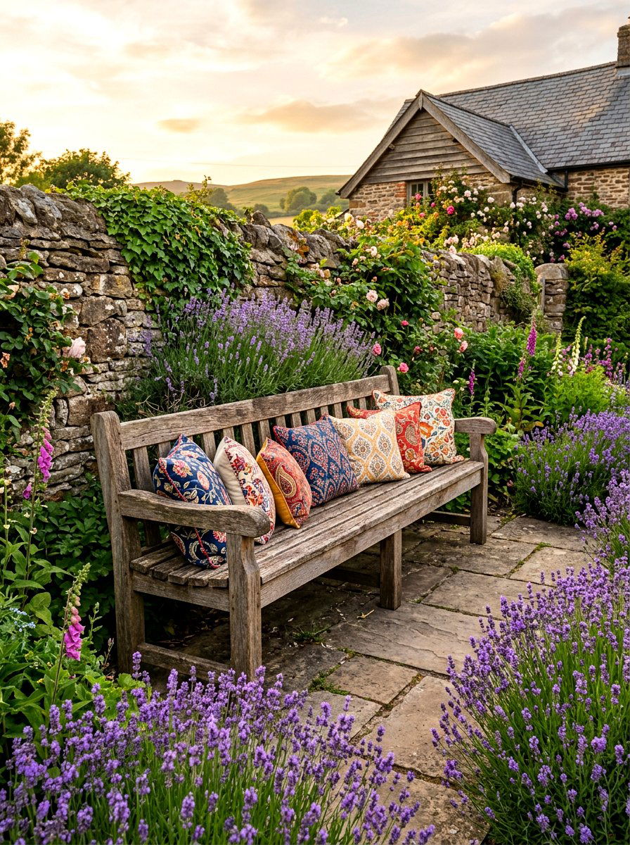 Rustic wooden bench - 30 evening patio party ideas
