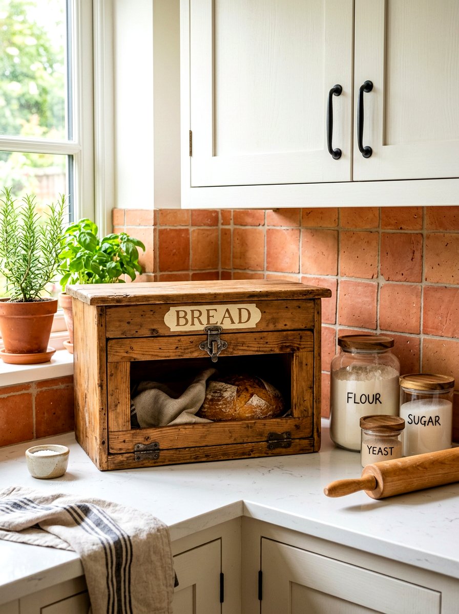 Rustic wooden bread box - 30 tomato girl kitchen ideas