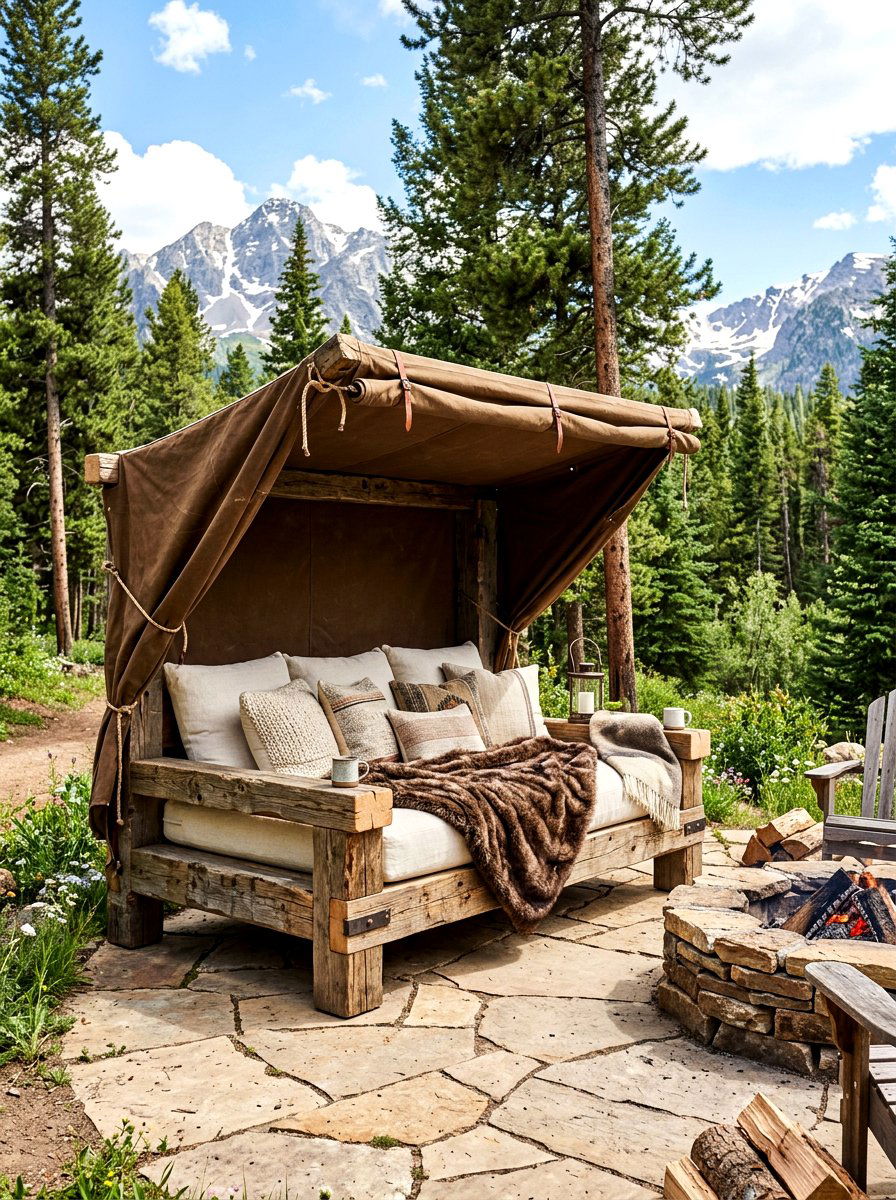 Rustic wooden daybed - 30 outdoor daybed canopy ideas
