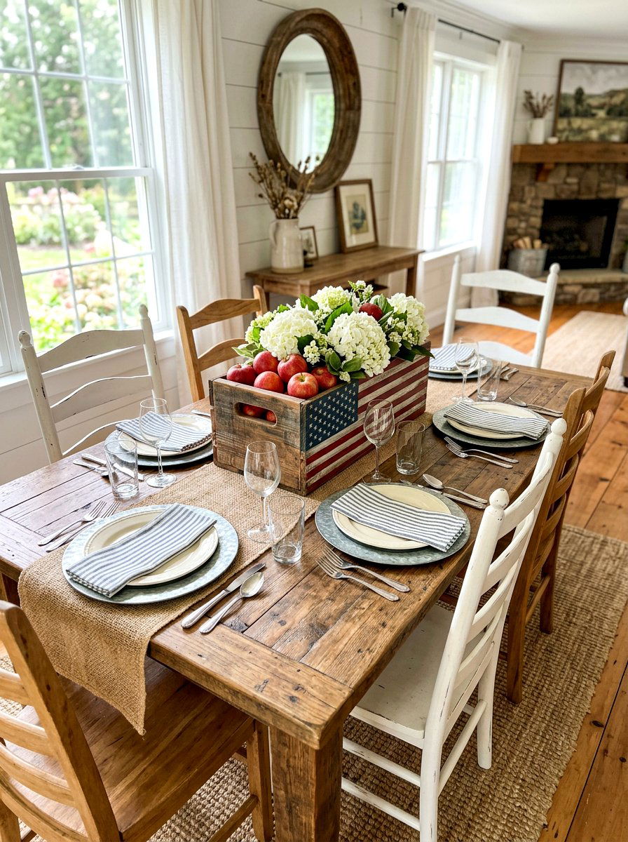 Rustic wooden flag crate - 30 patriotic table decor ideas