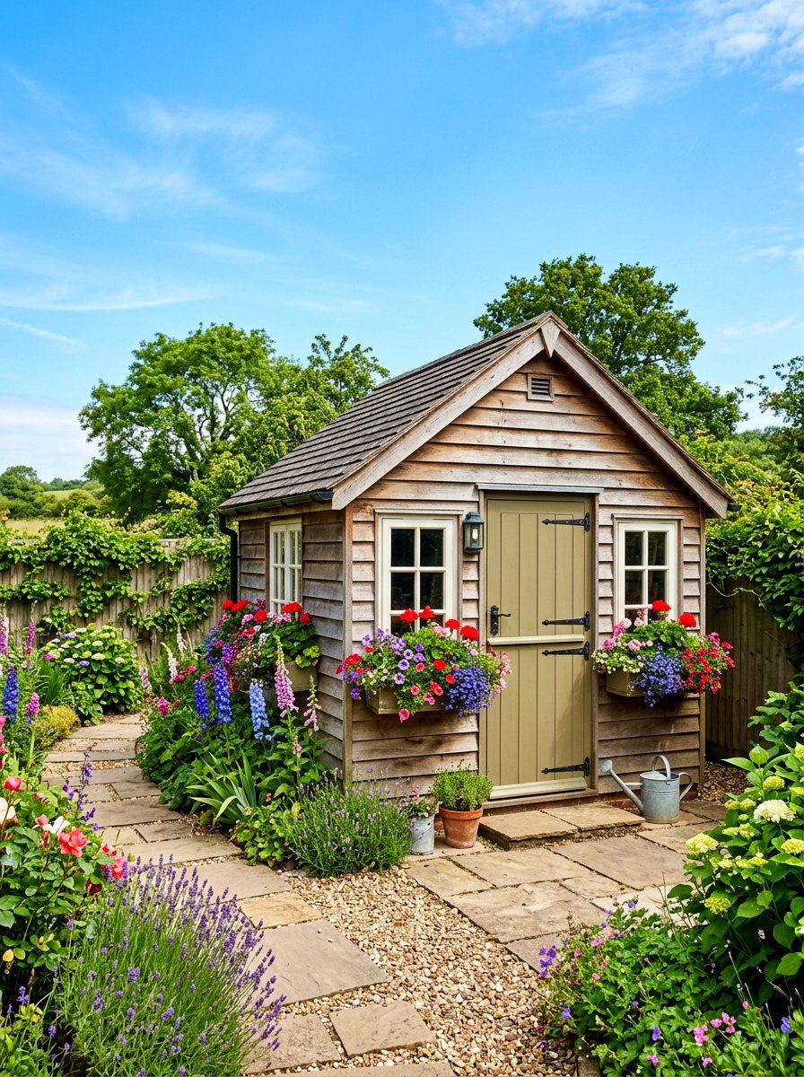 Rustic wooden garden shed - 30 cottagecore garden ideas
