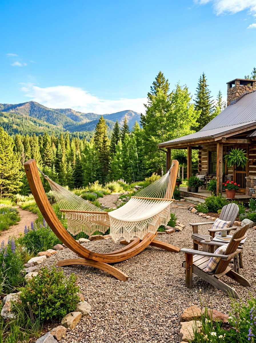 Rustic wooden hammock - 30 hammock patio ideas