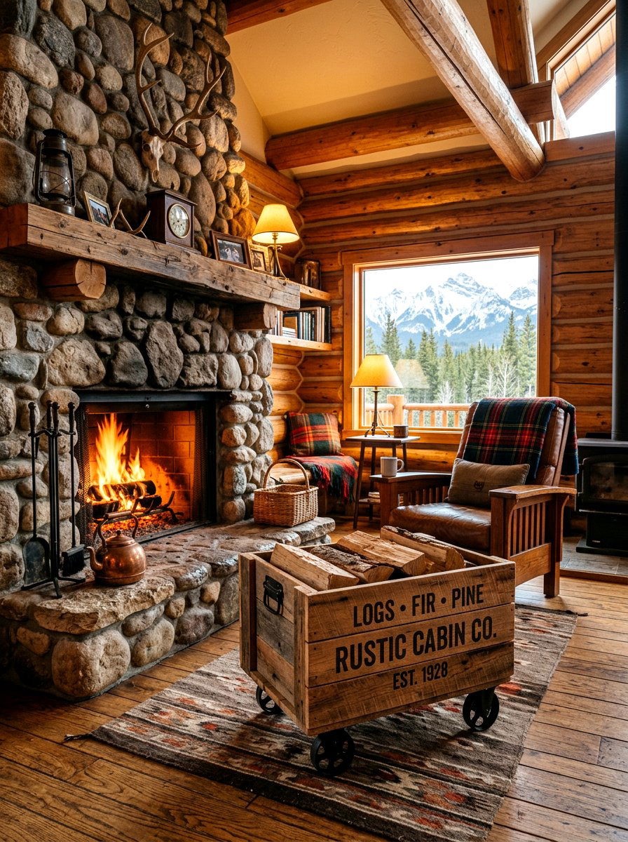Rustic wooden log crate - 30 log holder ideas
