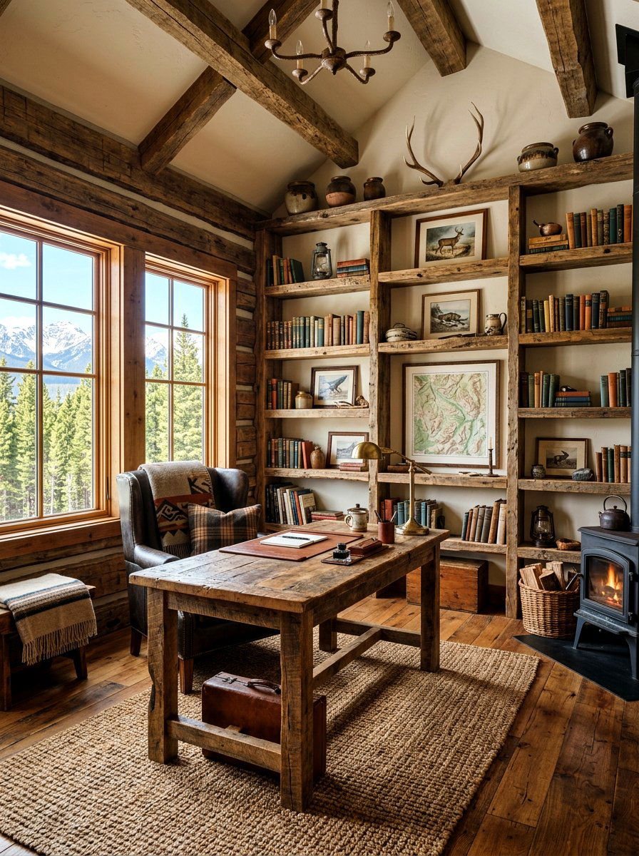 Rustic wooden study - 30 book lover office ideas