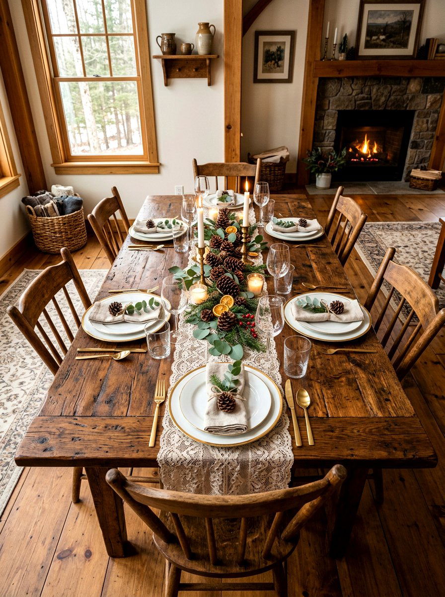 Rustic wooden table - 30 New Year brunch table ideas
