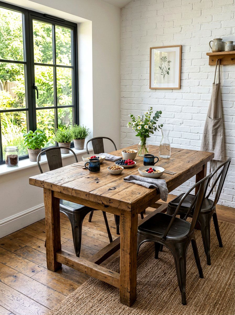Rustic wooden table - 30 bright breakfast room ideas