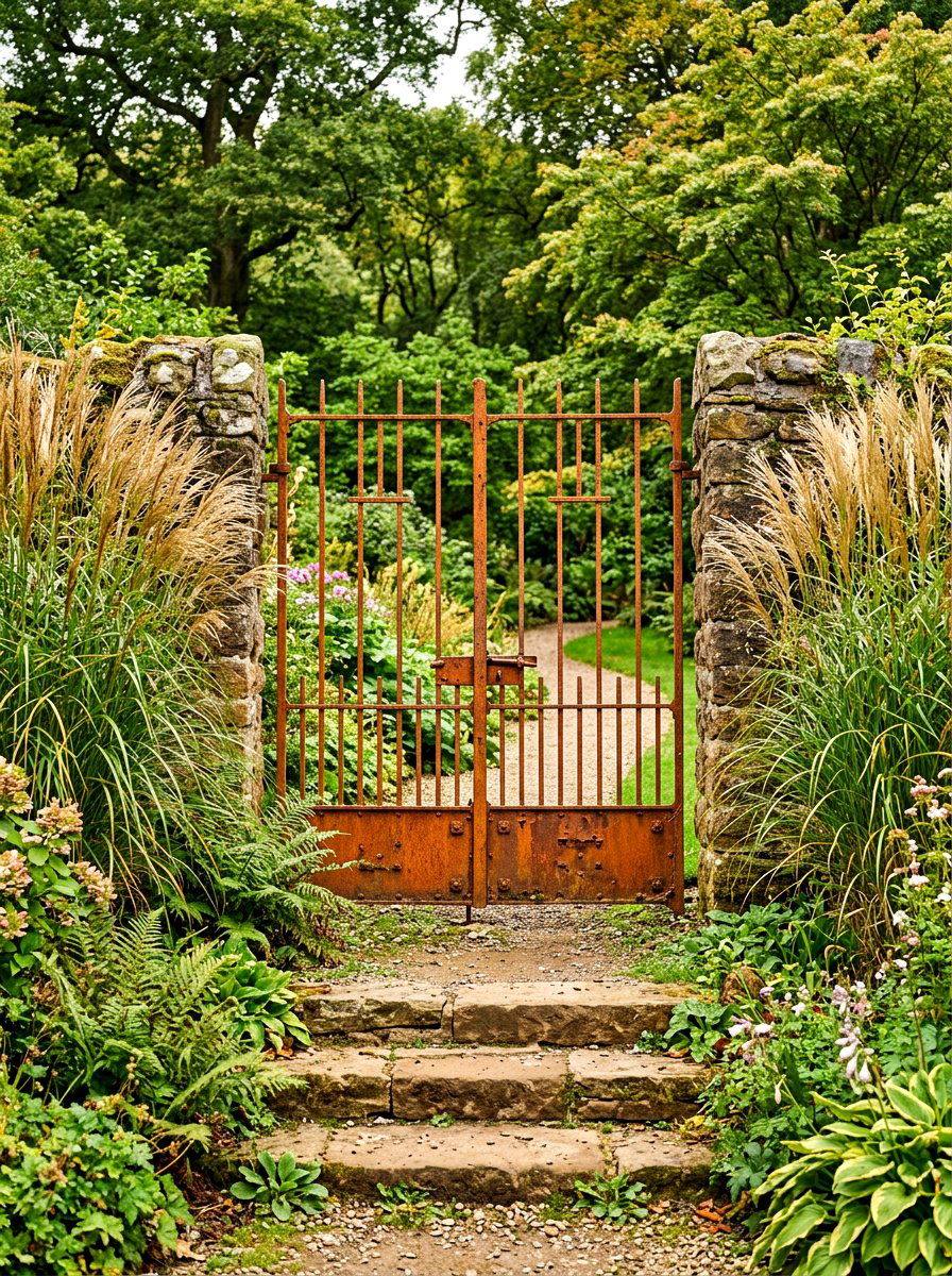 Rusty metal gate - 30 antique garden gate ideas