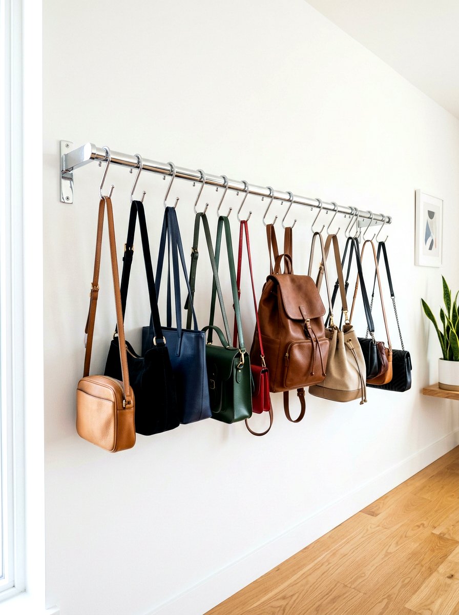 S hook handbag hanging system - 30 purse display closet ideas