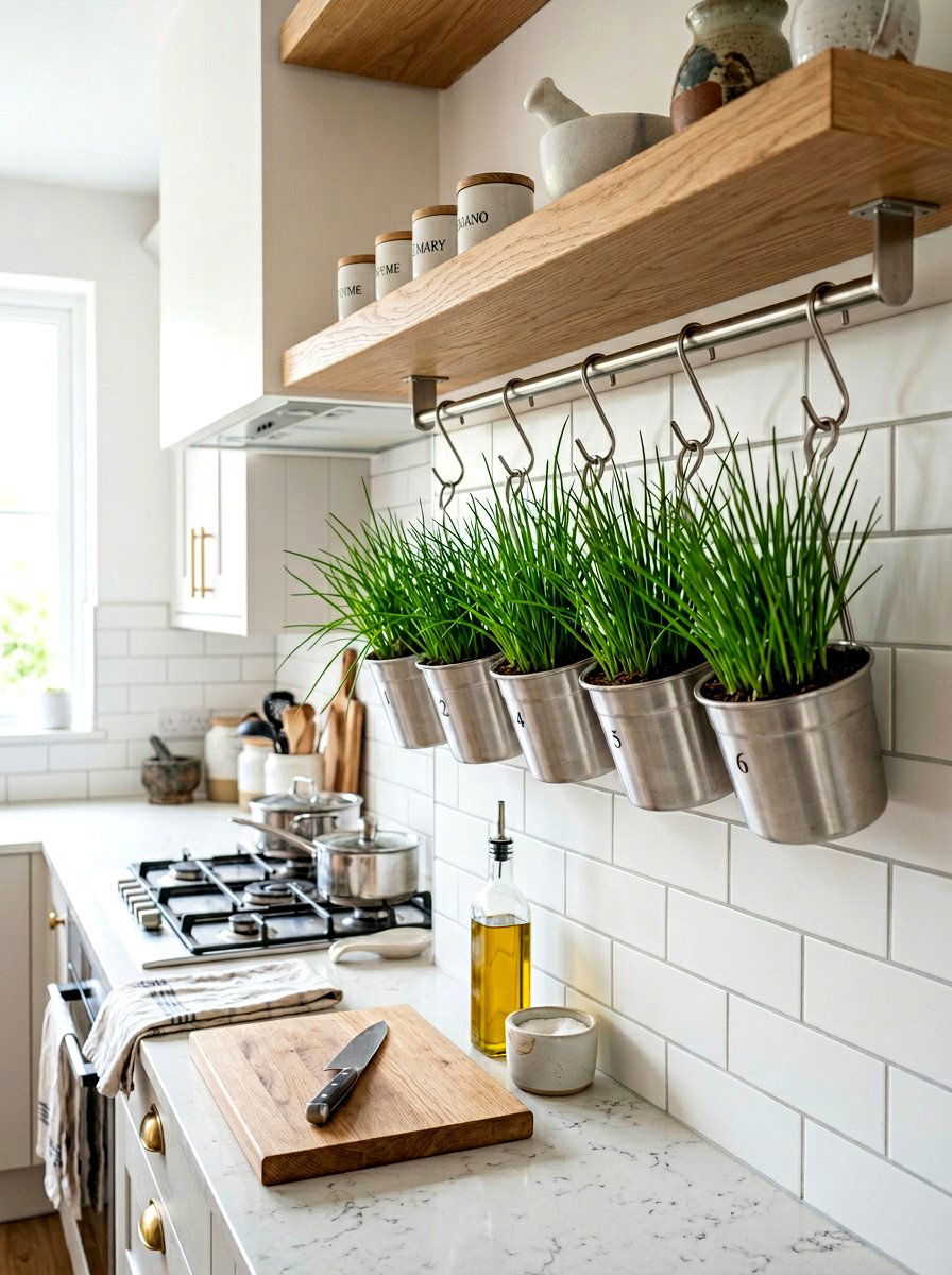 S hook herb rail system - 30 kitchen herb shelf ideas